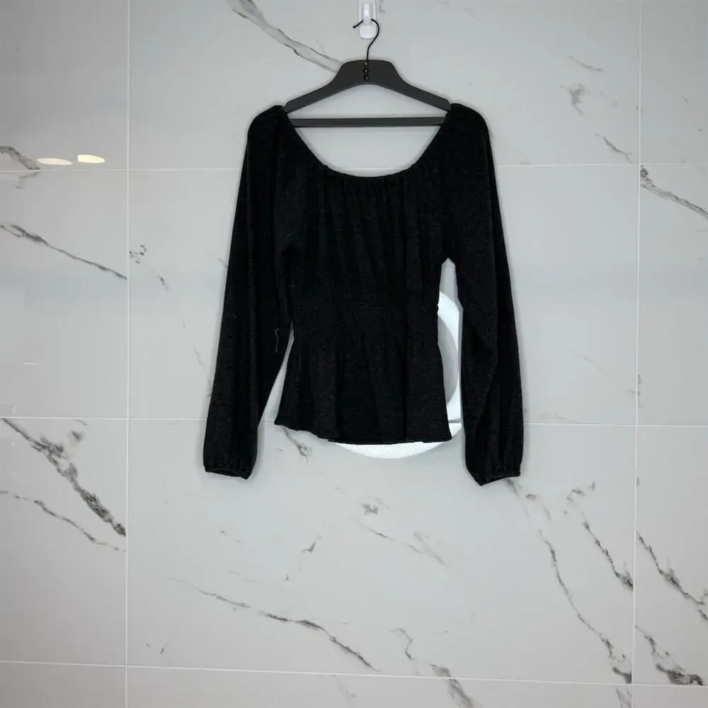 Madewell Women's Charcoal Gray Smocked Long Sleeve Blouse Size S